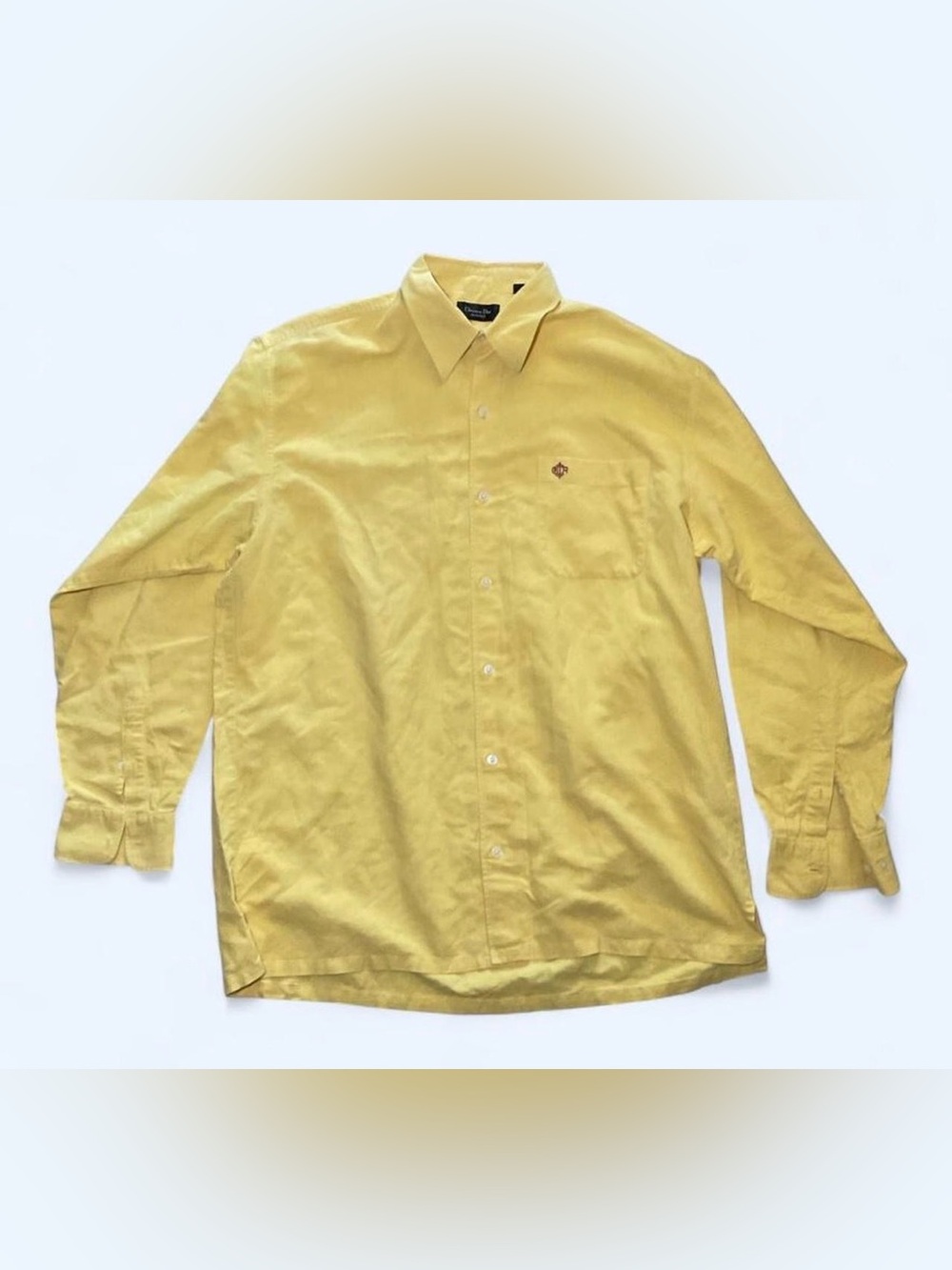 Vintage 90s Yellow Christian Dior Monsieur button-up shirt in XL - Picture 1 of 7